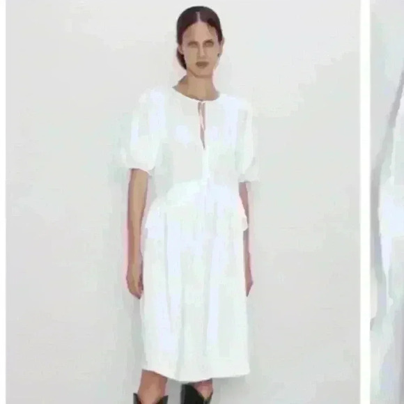 Zara White 100% Cotton Midi Dress Size Medium - Picture 2 of 5